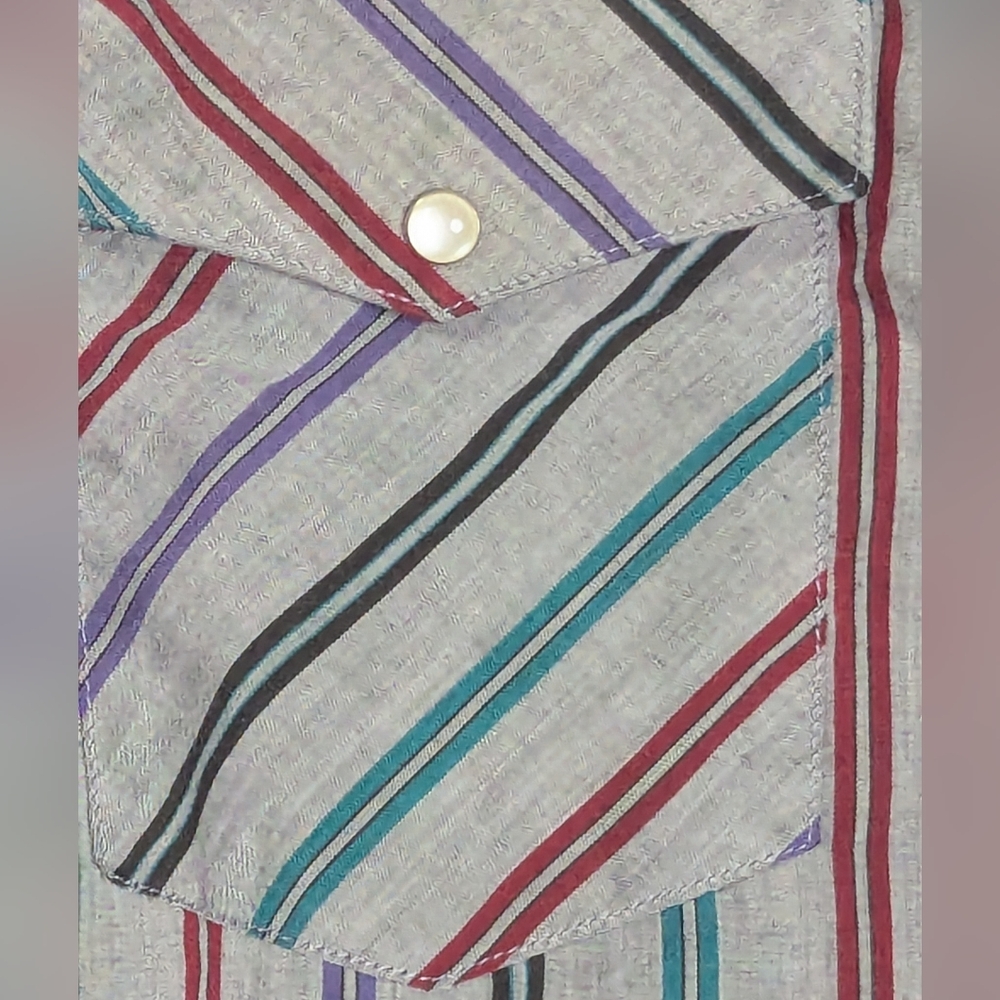 Vintage Wrangler Cowboy Cut Grey Stripe Western Pearl Snap Shirt #395 - Picture 4 of 6